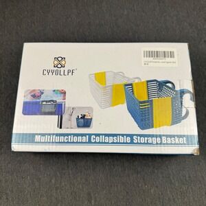 CYYOLLPF‎ Multifunctional Collapsible Storage Basket Blue Yellow Foldable Hook